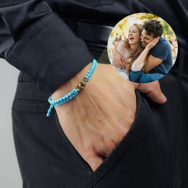 Man Bracelet - Men’s Personalised Bracelet - Personalized Gift - Custom Jewelry For Him - Custom Bracelet Picture - Personalised Photo Gift Bracelet Blue / Gold Brother & Sisters